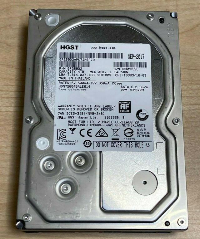 HGST 4TB 7.2K 6Gbps 128MB SATA 3.5in HDD HDN726040ALE614 0F26902