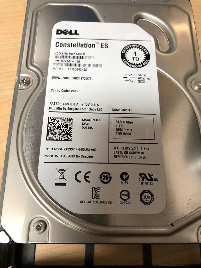 Alt view image 2 of 3 - (NOT FOR HOME PC!) Dell U738K 9JX244-150 1TB 7.2K SAS 3.5" Hard Drive R Tray Seagate ST31000424SS