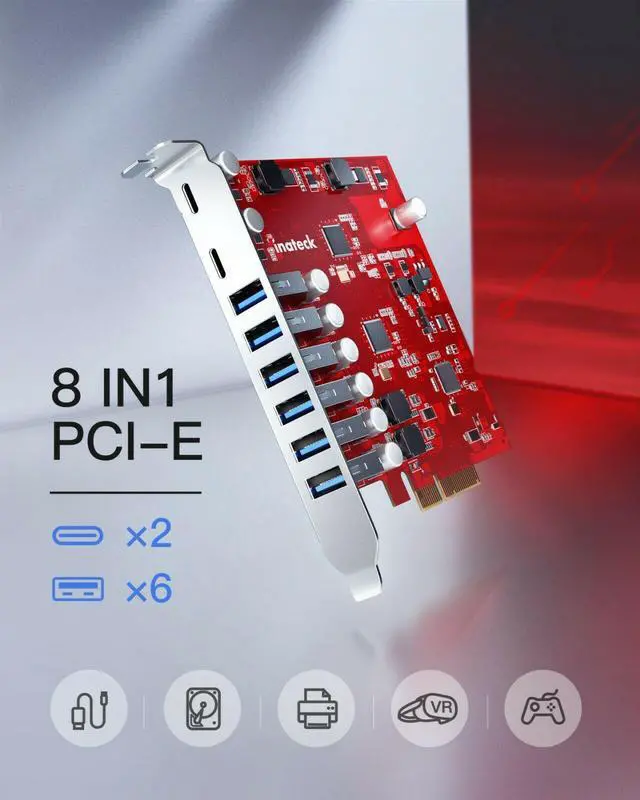 Alt view image 5 of 7 - Inateck PCIe to USB 3.2 Gen 2 Expansion Card 20Gbps w/ 6 USB A & 2 USB C Ports