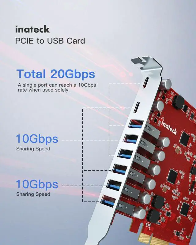 Alt view image 2 of 7 - Inateck PCIe to USB 3.2 Gen 2 Expansion Card 20Gbps w/ 6 USB A & 2 USB C Ports