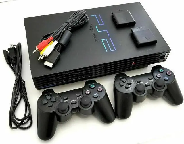 Alt view image 2 of 3 - 2 WIRELESS CONTROLLERS Sony PS2 Game System Gaming Console PLAYSTATION-2 Black