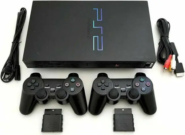 Main image of 2 WIRELESS CONTROLLERS Sony PS2 Game System Gaming Console PLAYSTATION-2 Black