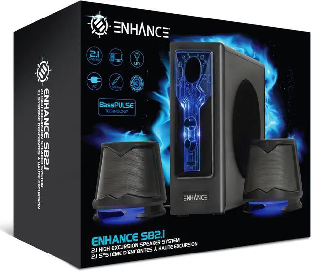 Alt view image 7 of 7 - 2.1 High Excursion Computer Speakers with Subwoofer - Blue LED Gaming Speakers
