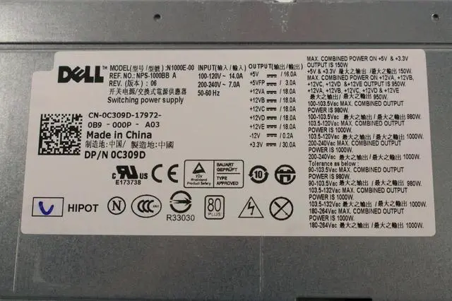 Alt view image 5 of 5 - OEM Dell Precision T7400 Power Supply 1000W 24-PIN N1000E-00 C309D