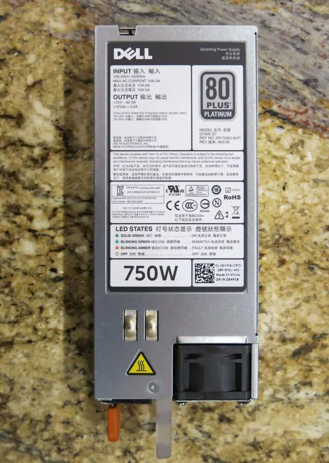 Main image of Dell 750W Platinum PSU 6W2PW T320 T420 R520 R620 T620 R720 R720xd R820 R920 QTY