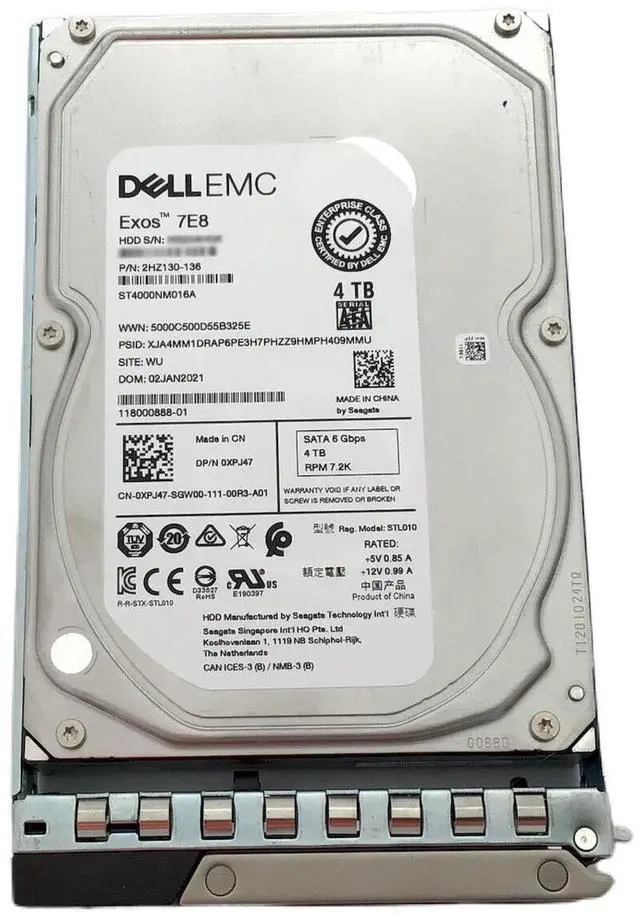 Alt view image 6 of 6 - DELL XPJ47 EMC 3.5in 4TB 7.2K RPM SATA 6Gbps 256MB HDD w/ Caddy ST4000NM016A