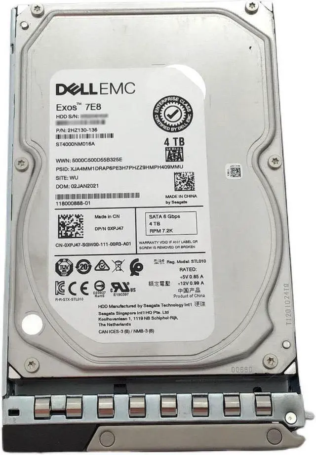 Main image of DELL XPJ47 EMC 3.5in 4TB 7.2K RPM SATA 6Gbps 256MB HDD w/ Caddy ST4000NM016A