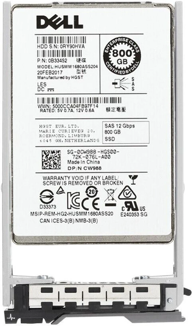 Alt view image 5 of 5 - (NOT FOR HOME PC!) Dell 800GB 12Gbps SAS WI MLC 2.5" SSD 1680ASS204 (CW988-CO2-OSTK)