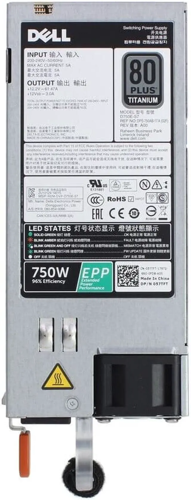 Alt view image 5 of 5 - Dell 750W EPP 80+ Titanium 220V Only PSU (13G/14G) (57TFT-OSTK)