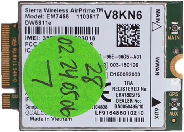 Alt view image 2 of 6 - Dell Latitude E5270 DW5811E Mobile Broadband 4G WWAN Wireless Card EM7455 V8KN6