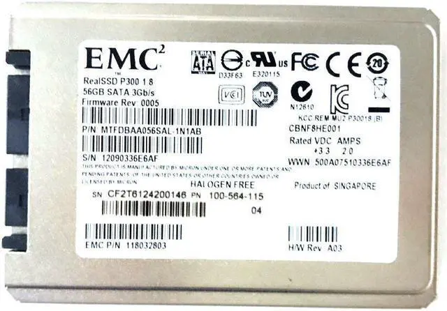 Alt view image 2 of 7 - EMC RealSSD P300 1.8 56GB SATA 3GB/S 118032803 MTFDBAA056SAL-1N1AB 100-564-115