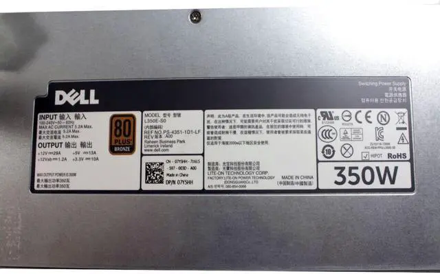 Alt view image 6 of 6 - DELL PowerEdge R320 NonRedundant 350w Power Supply 7Y5HH PS-4351-1D1-LF L350E-S0