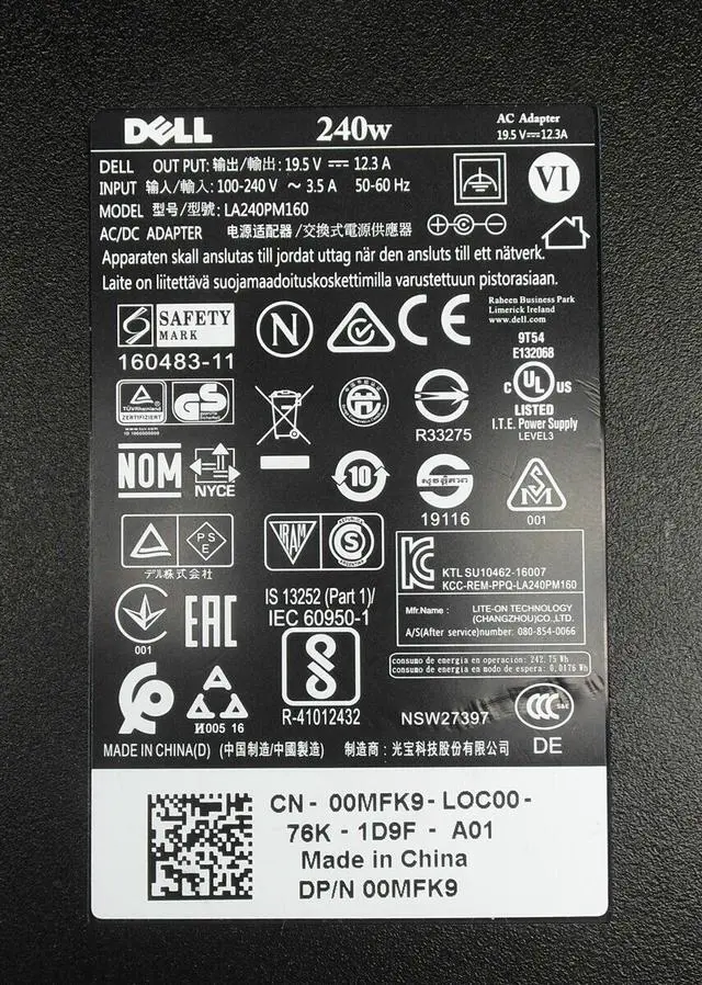 Alt view image 2 of 3 - Genuine Dell Laptop Charger AC Adapter Power Supply LA240PM160 00MFK9 19.5V 240W - OEM