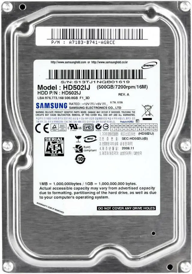 Main image of Samsung Spinpoint F1 500GB 7.2K 16MB SATA II 3.5'' HD502IJ
