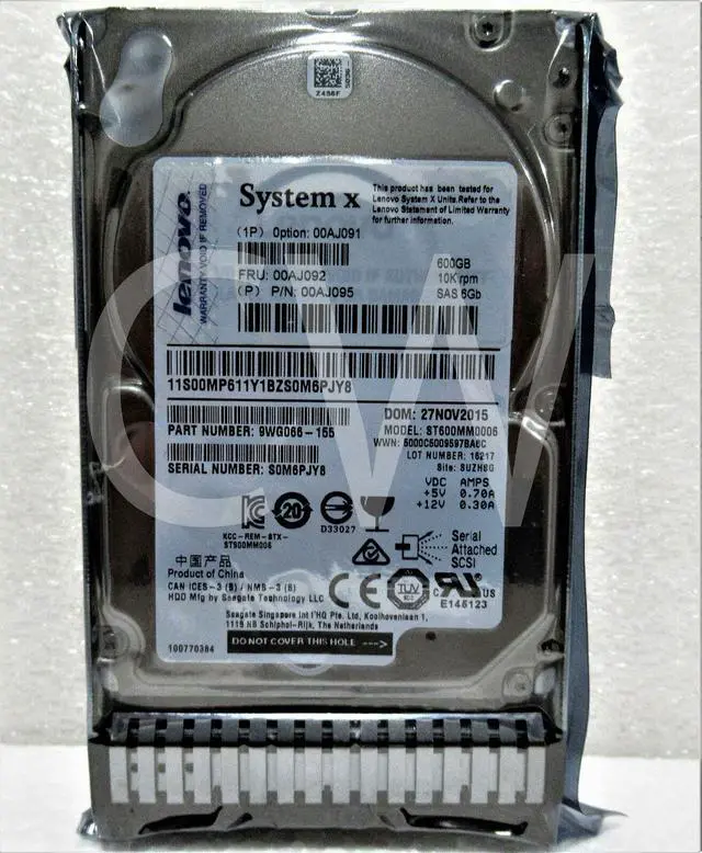 Main image of (NOT FOR HOME PC!) 00AJ092 00AJ091 00AJ095 LENOVO 600GB 10000RPM 6Gbps G3HS 2.5" SAS HDD Hard Drive - OEM