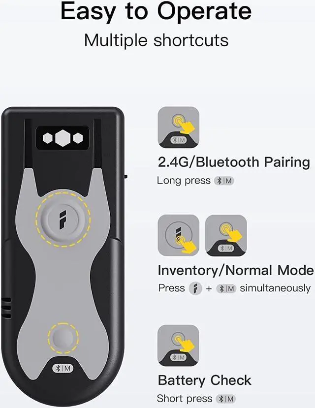 Alt view image 4 of 7 - Bluetooth Scanner 1D Barcode Scanner 2.4Ghz USB Adapter Exclusive Shortcuts