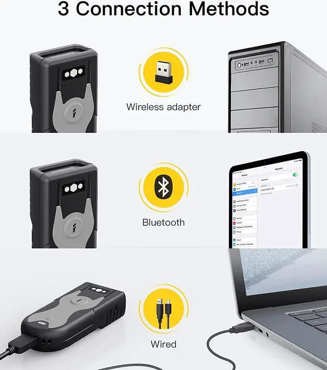 Alt view image 6 of 7 - Bluetooth Scanner 1D Barcode Scanner 2.4Ghz USB Adapter Exclusive Shortcuts