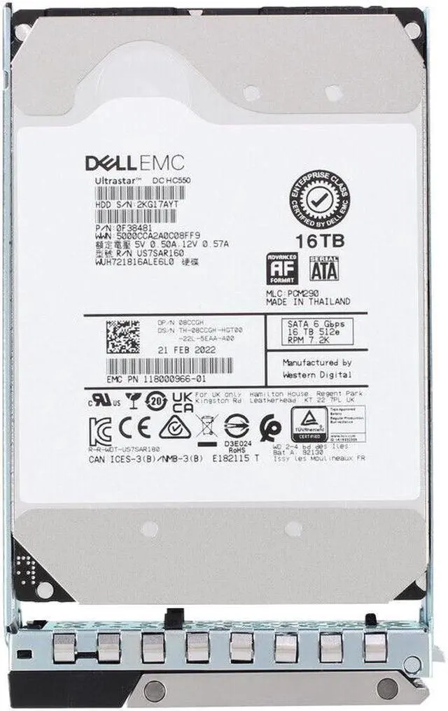 Alt view image 5 of 5 - Dell 16TB 7.2K 6Gbps SATA 3.5 HDD 512e (WUH721816ALE6L0)