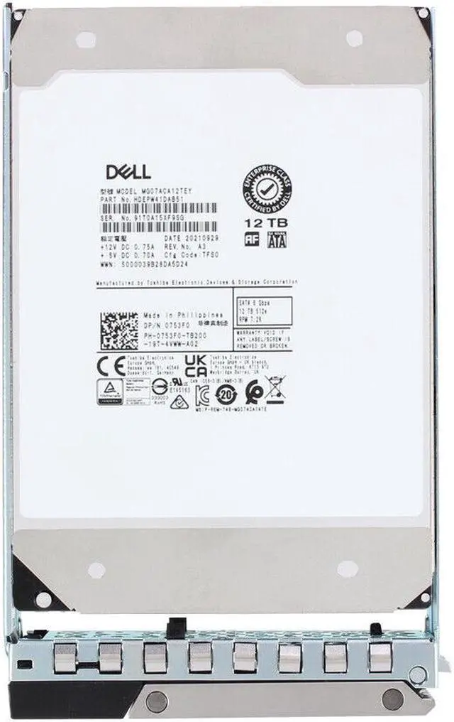 Alt view image 3 of 5 - Dell 12TB 7.2K 6Gbps SATA 3.5 HDD 512e (MG07ACA12TEY)