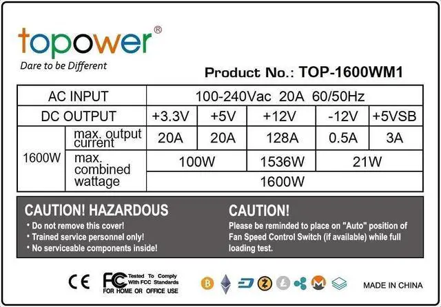 Alt view image 3 of 3 - Topower Epower TOP-1600WM1 1600W 1600 Watt BitCoin Mining Rig Power Supply