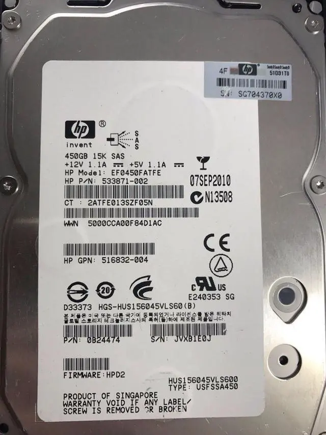 Alt view image 3 of 3 - (NOT FOR HOME PC!) HP 450GB 3.5" Hard Drive 516816-B21 516810-022 516832-003 517352-001 sas 6g 15k
