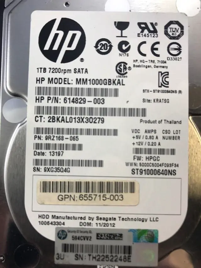 Alt view image 2 of 4 - HP 1TB 2.5" Hard Drive 655710-B21 656108-001 6G SATA 7.2K SC MDL G8