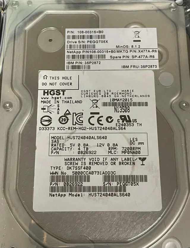 Main image of (NOT FOR HOME PC!) NetApp X477A-R6 4TB 7.2K SAS 3.5'' Hard Drive DS4243 DS4246 FAS2240 0B26922