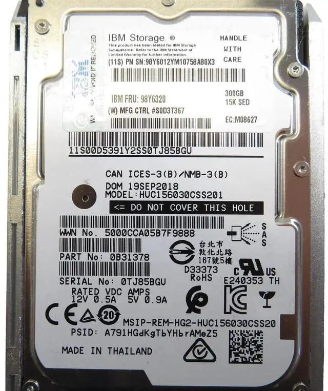 Main image of (NOT FOR HOME PC!) Lot of 4 IBM HGST 300GB SAS 12G 15K 2.5" Hard Drive HDD 98Y6320 HUC156030CSS201