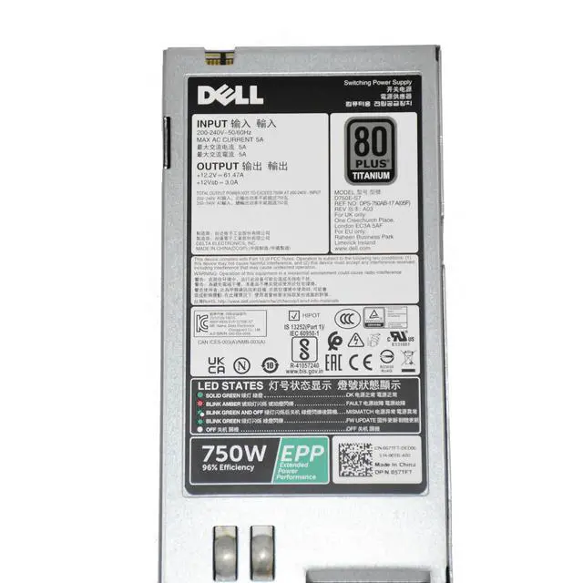 Alt view image 3 of 6 - Dell PowerEdge R640 R740 R730XD 750W 80+ Titanium Hot Plug Power Supply 57TFT