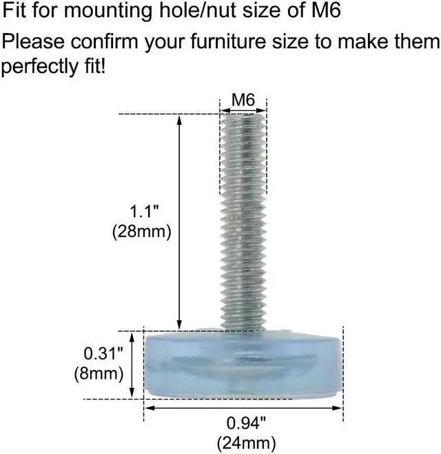 Alt view image 2 of 7 - M6 x 28 x 24mm Leveling Feet Adjustable Leveler for Table Chair Machine Leg 8pcs