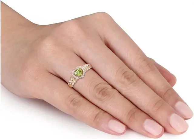 Alt view image 4 of 4 - 1/2 Carat (cw) Natural Peridot Promise Heart Ring in 10K Yellow Gold with Diamonds
