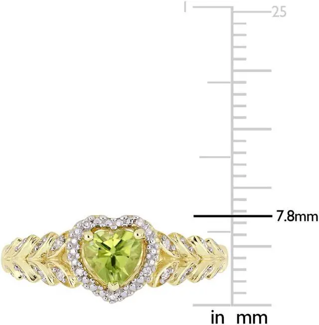 Alt view image 2 of 4 - 1/2 Carat (cw) Natural Peridot Promise Heart Ring in 10K Yellow Gold with Diamonds