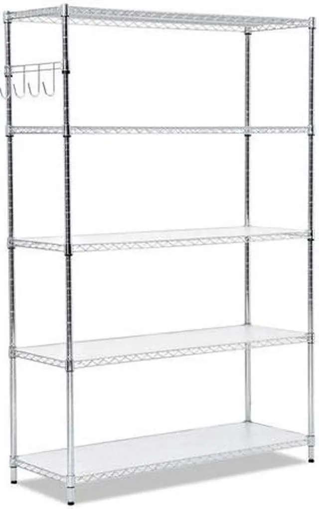 Alt view image 3 of 10 - Alera SW654818SR 5-Shelf Wire Shelving Kit with Casters & Shelf Liners, 72 x 48 x 18 in. - Silver