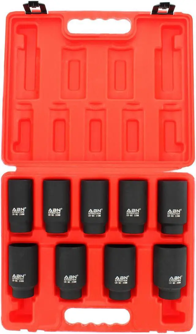 Alt view image 7 of 10 - ABN Axle Nut Socket 1/2" Inch Drive 9-Piece Metric Set for Vehicle 6pt Axle Nut