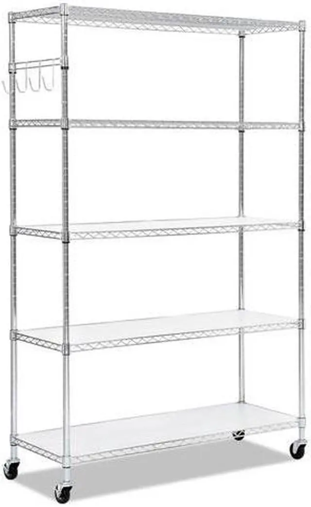 Alt view image 2 of 10 - Alera SW654818SR 5-Shelf Wire Shelving Kit with Casters & Shelf Liners, 72 x 48 x 18 in. - Silver