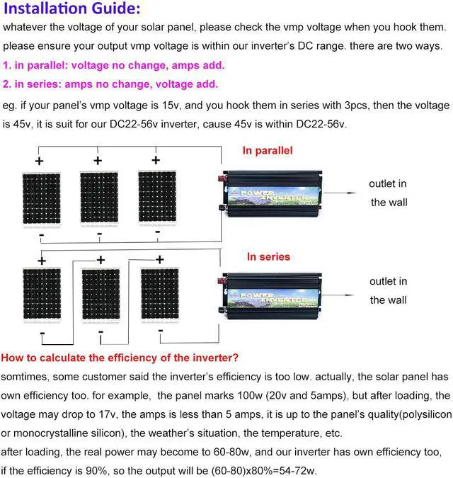 Alt view image 4 of 4 - Solinba 500w on grid tie pure sine wave power inverter DC22-56v to AC 90-130v, 46-65Hz, USA plug, black color