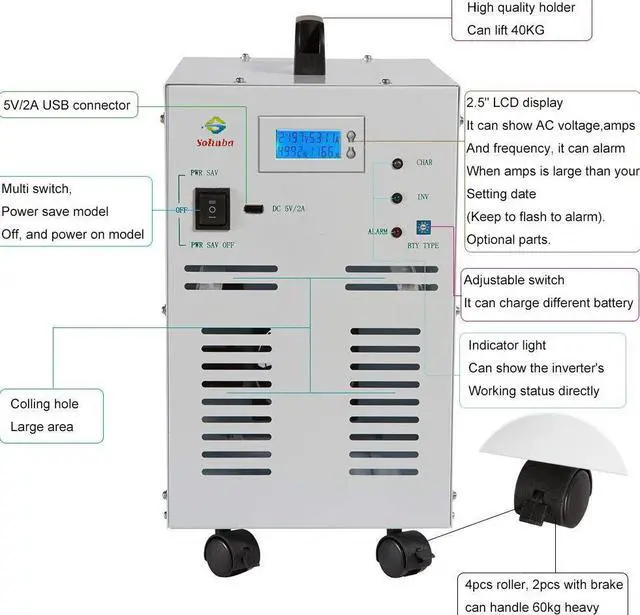 Alt view image 2 of 4 - 4000w/Peak 12000w Pure Sine Wave Off Grid Power Inverter+ Max 80A Battery Charger+UPS+LCD Display DC to AC Converter Generator DC48v to AC110v 60Hz