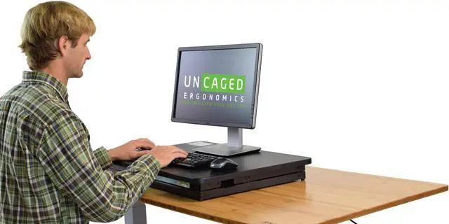 Alt view image 6 of 7 - CHANGEdesk Mini Desktop Standing Desk Converter - Adjustable Height Standing Desk Riser for sitting or standing Portable Standing Desk extender Stand Up Desk Riser Sit Stand Desk Converter for laptops