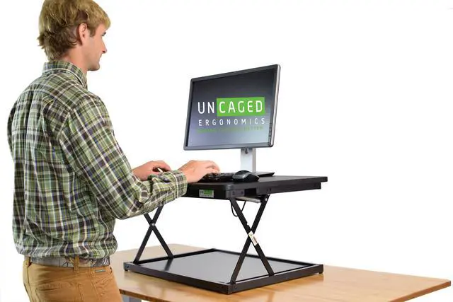 Alt view image 5 of 7 - CHANGEdesk Mini Desktop Standing Desk Converter - Adjustable Height Standing Desk Riser for sitting or standing Portable Standing Desk extender Stand Up Desk Riser Sit Stand Desk Converter for laptops