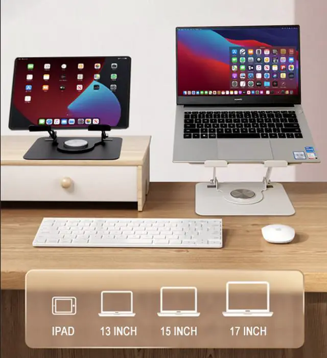 Main image of Swivel Laptop Stand for Desk – Adjustable Laptop Stand for Desk 360 Rotation – Raise, tilt, Rotate, Cool laptops with This Ergonomic Laptop Riser for Desk ipad Stand Laptop Cooling pad (White)
