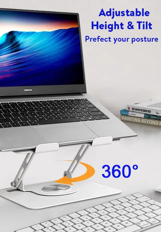 Alt view image 2 of 7 - Swivel Laptop Stand for Desk – Adjustable Laptop Stand for Desk 360 Rotation – Raise, tilt, Rotate, Cool laptops with This Ergonomic Laptop Riser for Desk ipad Stand Laptop Cooling pad (White)