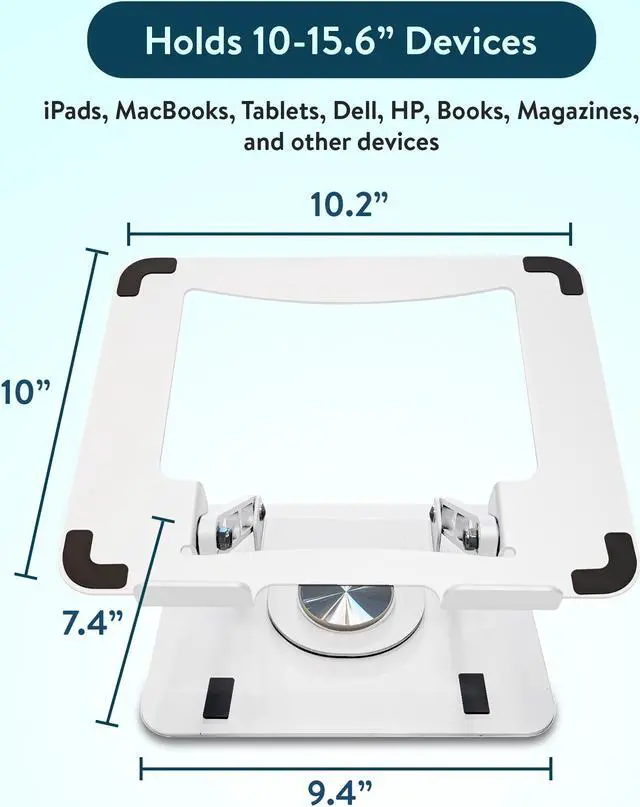Alt view image 5 of 7 - Swivel Laptop Stand for Desk – Adjustable Laptop Stand for Desk 360 Rotation – Raise, tilt, Rotate, Cool laptops with This Ergonomic Laptop Riser for Desk ipad Stand Laptop Cooling pad (White)