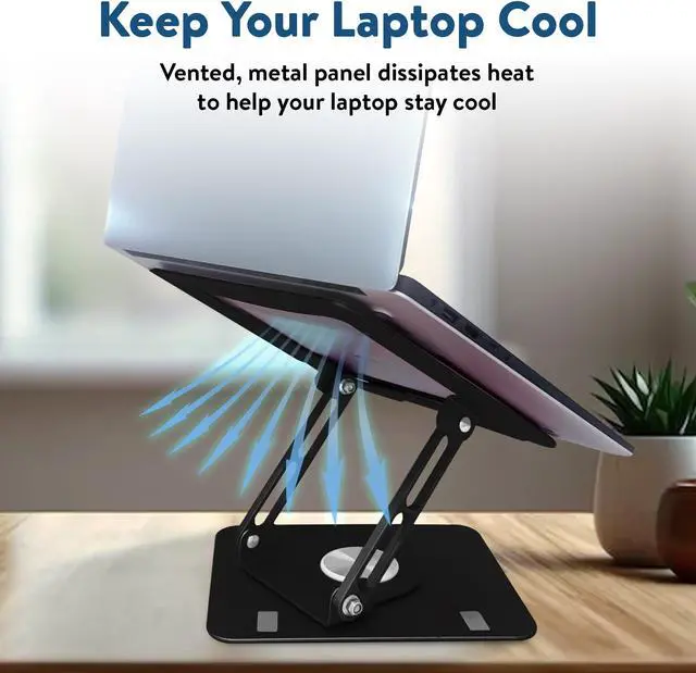 Alt view image 3 of 7 - Swivel Laptop Stand for Desk – Adjustable Laptop Stand for Desk 360 Rotation – Raise, tilt, Rotate, Cool laptops with This Ergonomic Laptop Riser for Desk ipad Stand Laptop Cooling pad (Black)