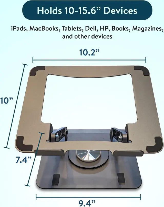 Alt view image 7 of 7 - Swivel Laptop Stand for Desk – Adjustable Laptop Stand for Desk 360 Rotation – Raise, tilt, Rotate, Cool laptops with This Ergonomic Laptop Riser for Desk ipad Stand Laptop Cooling pad (Silver)