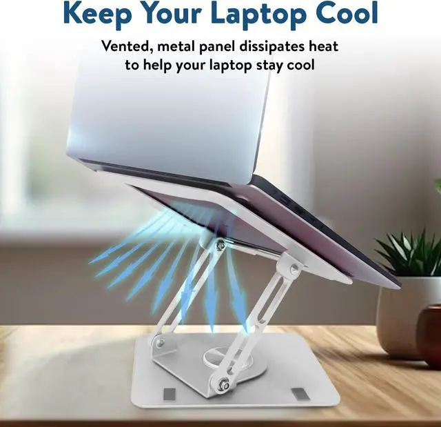 Alt view image 5 of 7 - Swivel Laptop Stand for Desk – Adjustable Laptop Stand for Desk 360 Rotation – Raise, tilt, Rotate, Cool laptops with This Ergonomic Laptop Riser for Desk ipad Stand Laptop Cooling pad (Silver)