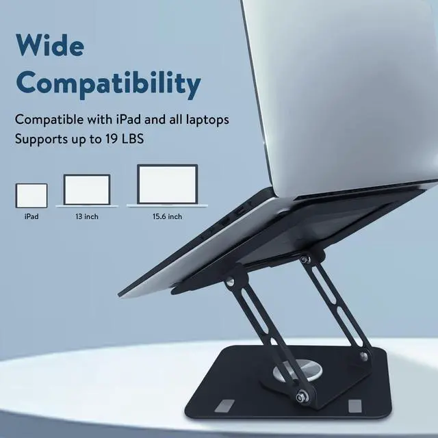 Alt view image 5 of 7 - Swivel Laptop Stand for Desk – Adjustable Laptop Stand for Desk 360 Rotation – Raise, tilt, Rotate, Cool laptops with This Ergonomic Laptop Riser for Desk ipad Stand Laptop Cooling pad (Black)