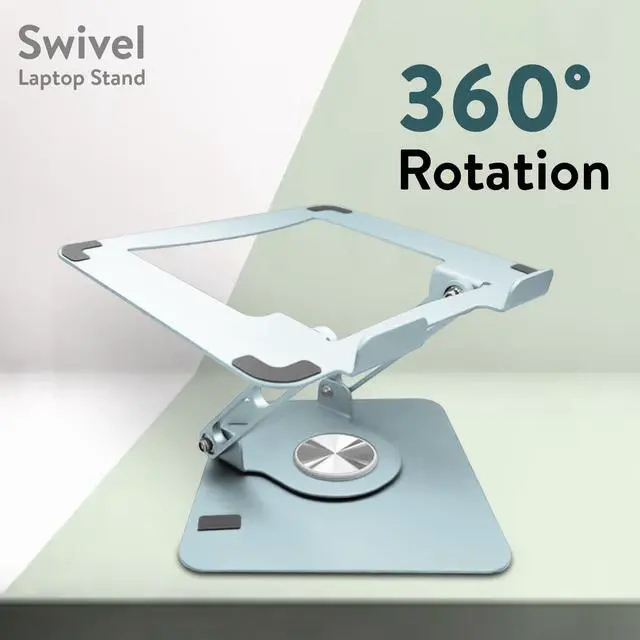Alt view image 3 of 6 - Swivel Laptop Stand for Desk – Adjustable Laptop Stand for Desk 360 Rotation – Raise, tilt, Rotate, Cool laptops with This Ergonomic Laptop Riser for Desk ipad Stand Laptop Cooling pad (Ocean Blue)