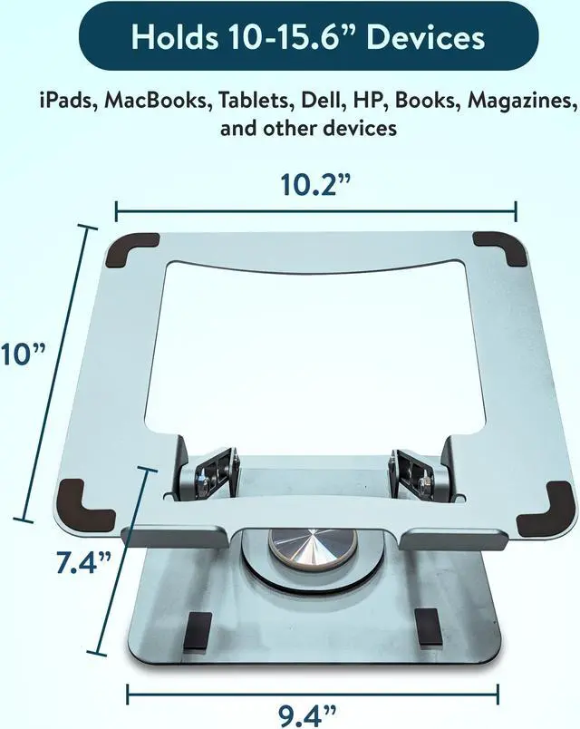 Alt view image 5 of 6 - Swivel Laptop Stand for Desk – Adjustable Laptop Stand for Desk 360 Rotation – Raise, tilt, Rotate, Cool laptops with This Ergonomic Laptop Riser for Desk ipad Stand Laptop Cooling pad (Ocean Blue)