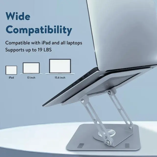 Alt view image 4 of 7 - Swivel Laptop Stand for Desk – Adjustable Laptop Stand for Desk 360 Rotation – Raise, tilt, Rotate, Cool laptops with This Ergonomic Laptop Riser for Desk ipad Stand Laptop Cooling pad (Silver)