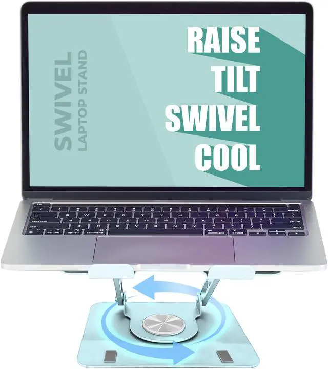 Alt view image 4 of 6 - Swivel Laptop Stand for Desk – Adjustable Laptop Stand for Desk 360 Rotation – Raise, tilt, Rotate, Cool laptops with This Ergonomic Laptop Riser for Desk ipad Stand Laptop Cooling pad (Ocean Blue)